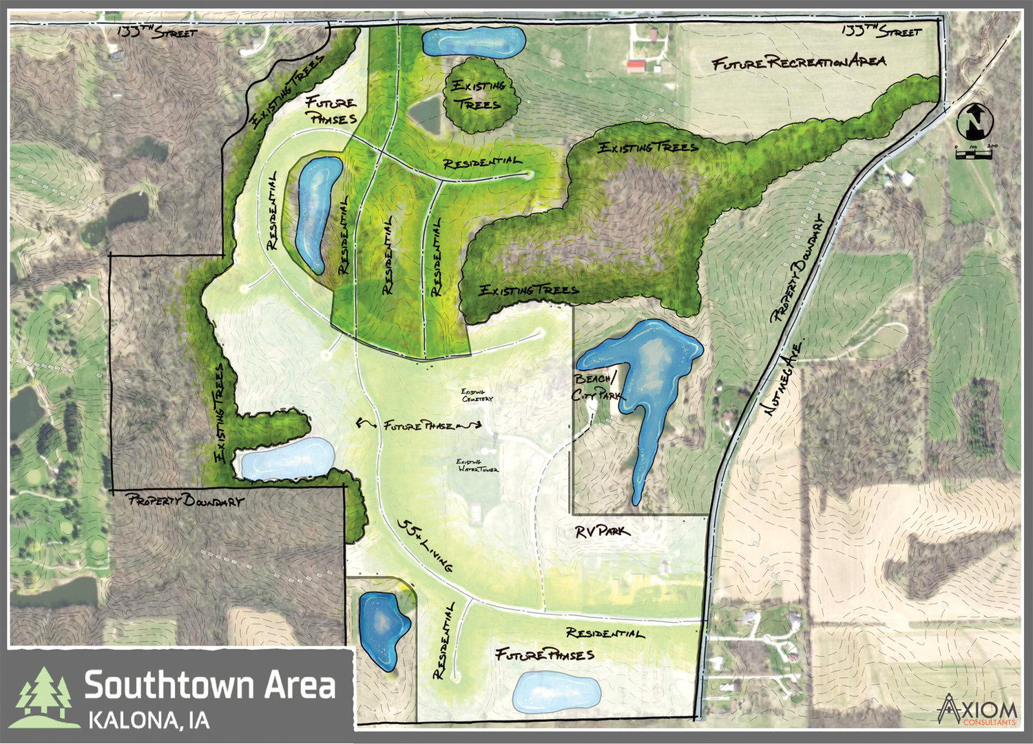 Adam Kos of CJ Moyna and Sons, the developer for the Shiloh property, presented this initial plan for the development of the property to the Kalona City Council Monday night.